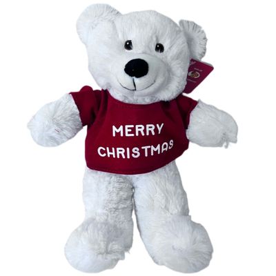 Stuffed Animals - 10" White Bear with Red Christmas Tee