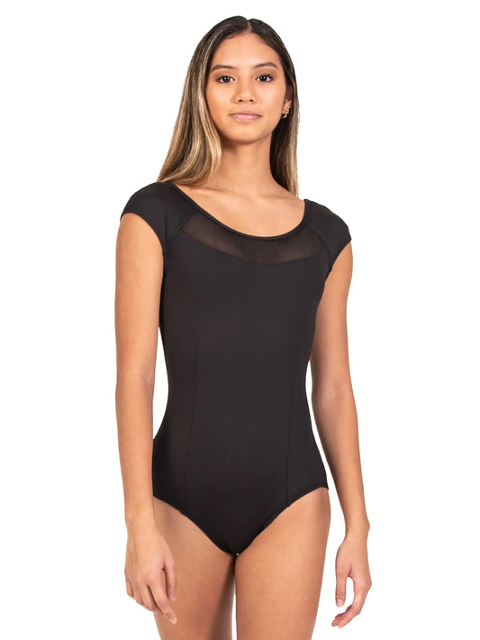 Leotards- Mesh Collar Cap Sleeve Leotard