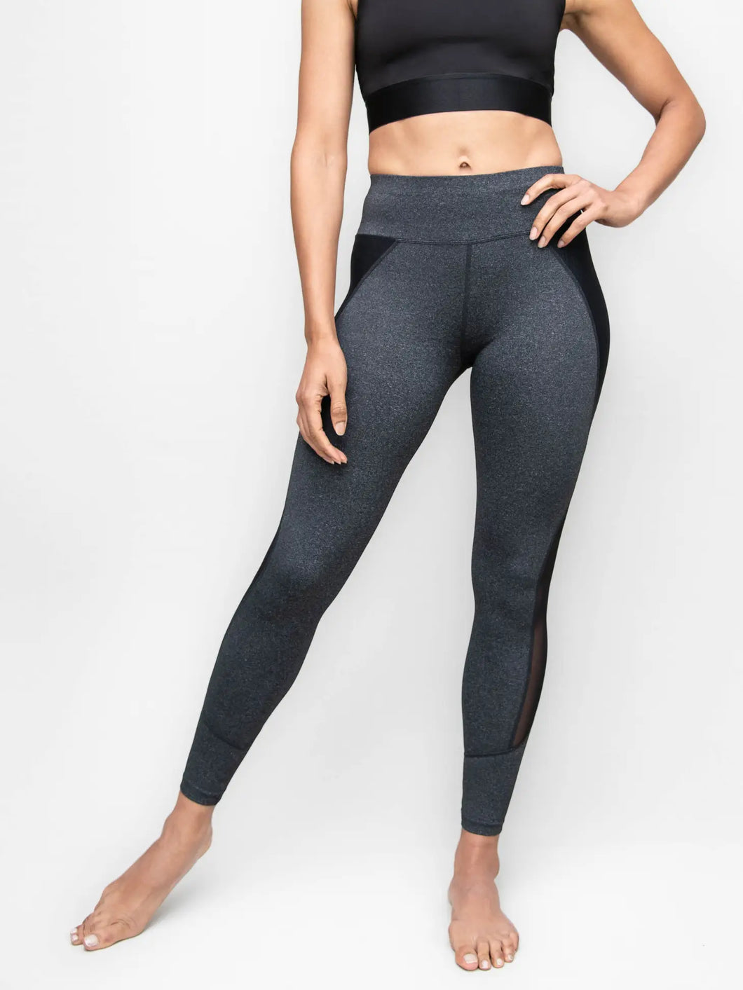 Fine Heather Leggings with Power Mesh Inserts